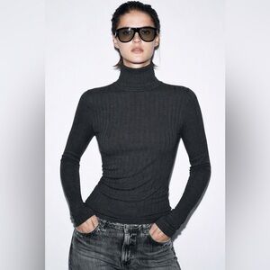 Charcoal Ribbed Turtleneck Long Sleeve